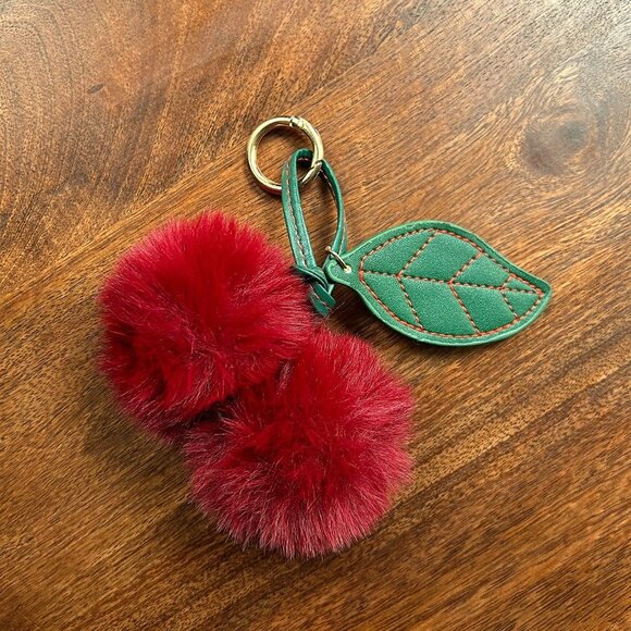 POM POM CHERRY BAG CHARM Berry Gold Tone Hardware - Picture 6 of 8